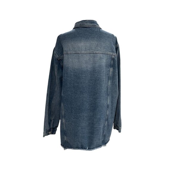 Oversized Denim Jacket Blue Distressed Unbranded 4XL Streetwear Casual Layering - Picture 7 of 9